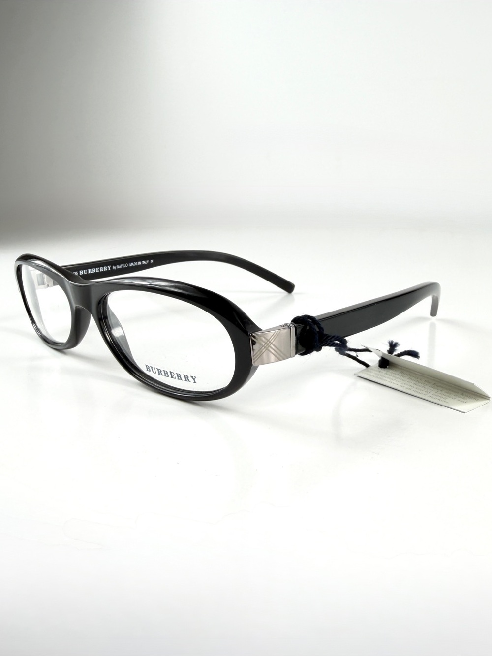 NWT Burberry Vintage Oval Glasses B 8371 Black Silver Nova Check Y2K Full Set